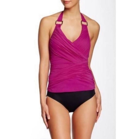 SPANX Whittle Waistline Draped Tankini Swim Top Berry Pink - Size 6 - NEW - Picture 1 of 6